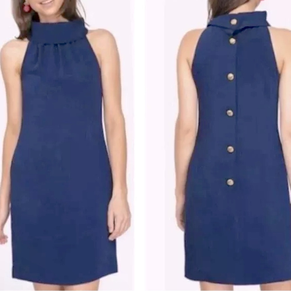 Sail to Sable Navy Hydra Mock Neck Shift Dress, SZ M, EUC‎